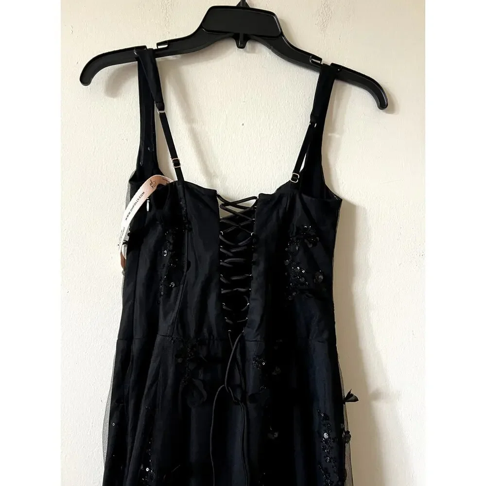 Oh Polly Vasanta Embellished Applique Soft-Scoop Corset Gown in Black size 4 - Picture 11 of 11